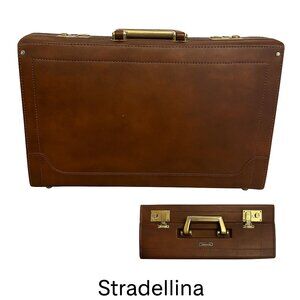 Vtg Stradellina Brown Leather Salesman Briefcase Hardcase Structured Bag Travel